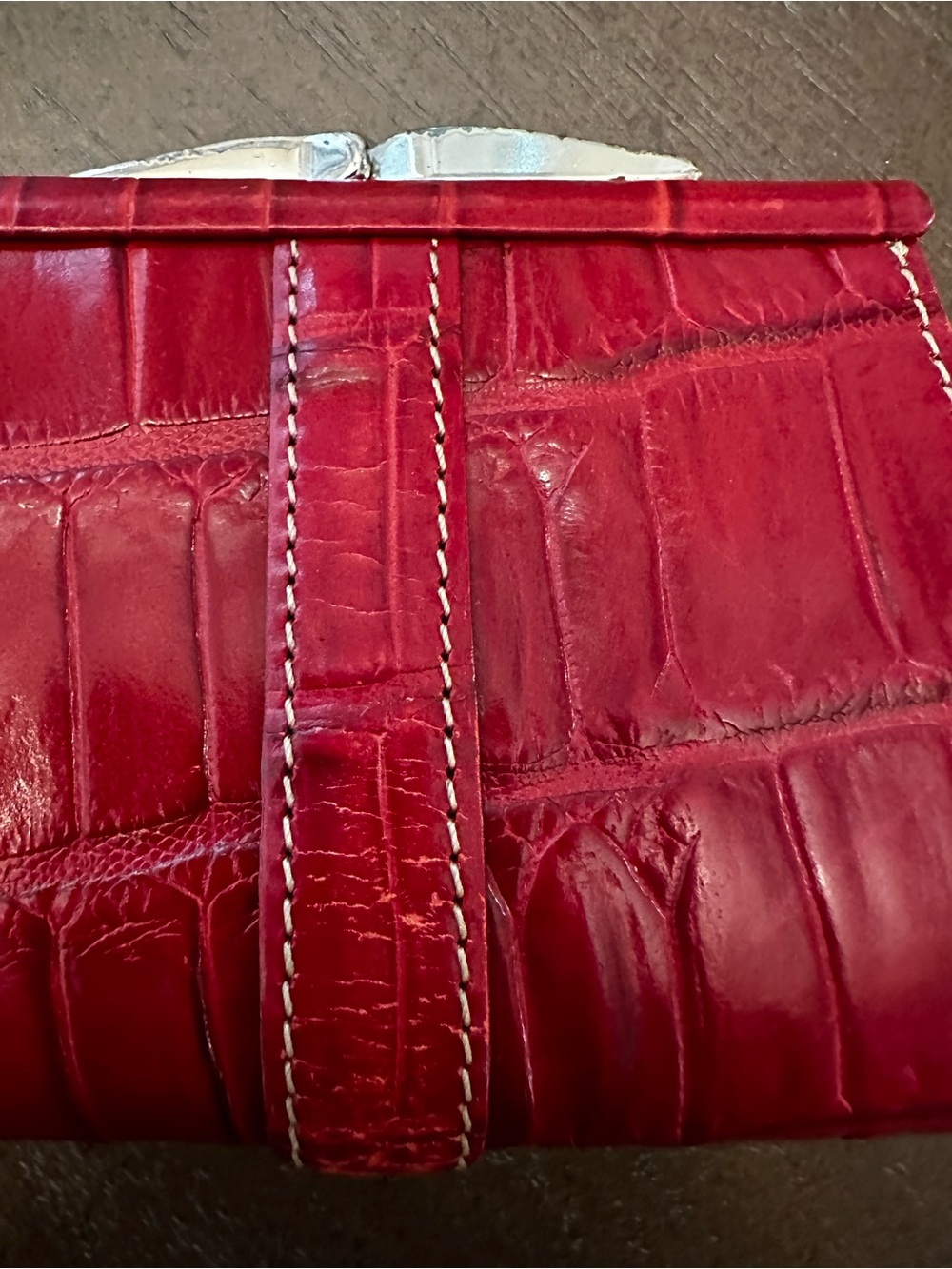 Brighton Vintage Red Croc-Embossed Leather Coin Wallet/ Card Holder - Picture 15 of 15